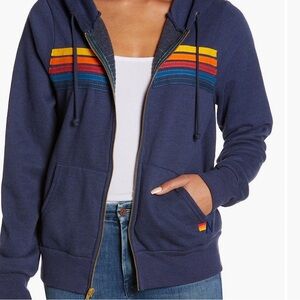 AVIATOR NATION- 5-Stripe Zip Hoodie in Navy , Size Medium